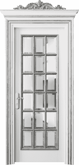 Дверь межкомнатная 6510 ББЛСА САТ Ф. Цвет Бук белоснежный серебряный антик. Материал Массив бука эмаль с патиной серебро античное. Коллекция Imperial. Картинка.